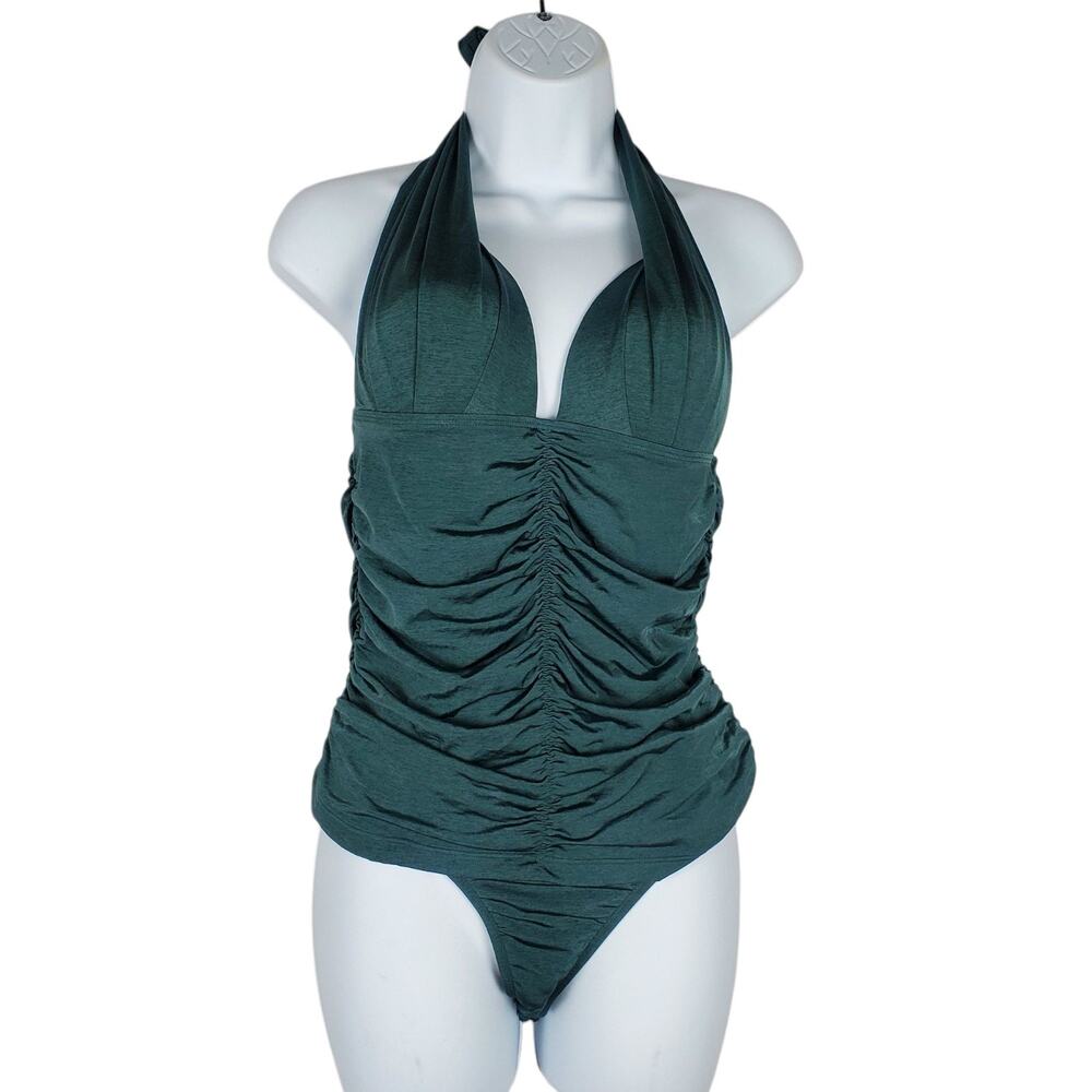 Athleta Aqualuxe Tankini Swimsuit Top Size M Bikini Bottoms Size L Halter Teal